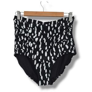 Shapermint Essentials High Waisted Control Bikini Bottom Black White Dot XL NEW